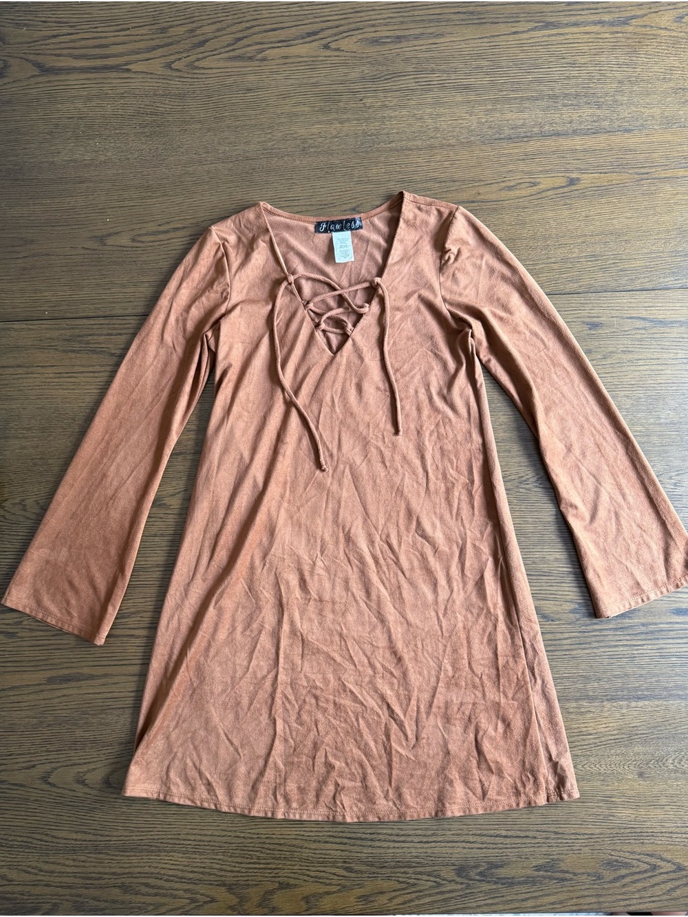 Flawless Brand Size Medium (fits like small) Rust Lace-Up Long Sleeve Dress